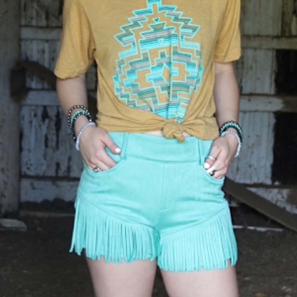 Any Fringe of Mine Turquoise Shorts